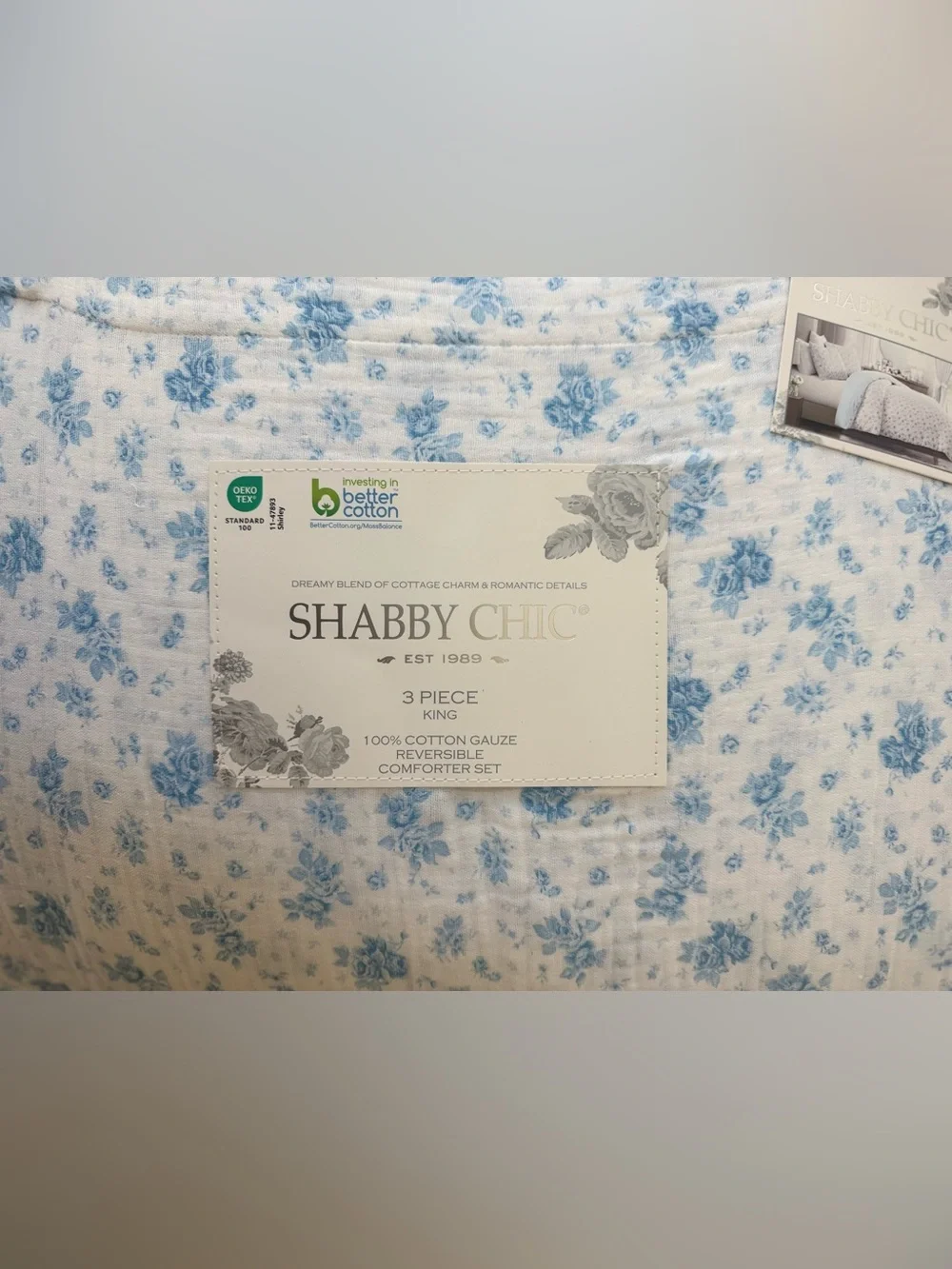 Shabby Chic Blue and White Floral Comforter Set